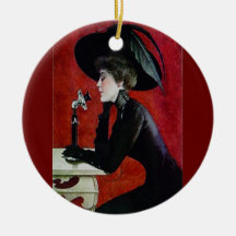 Vintage phone lady christmas ornament
