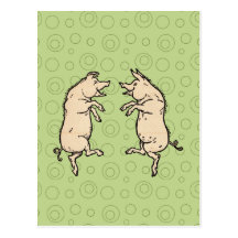 Vintage Pigs Dancing Post Card
