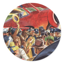 Vintage Pilot, Woman and Aeroplane with Paparazzi Round Sticker