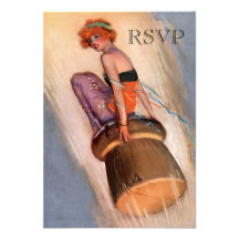 Vintage Pin Up Girl & Champagne Cork RSVP Invites