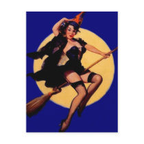 Vintage Pin Up Witch Postcard