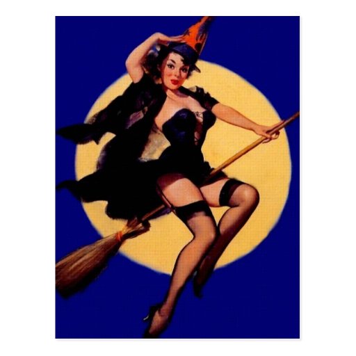 Vintage Pin Up Witch Postcard