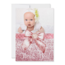 Vintage Pink Baby Girl Photo Thank You Card Personalized Announcement