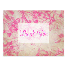 Vintage Pink Cherry Blossoms Pink & Brown Thank Yo Post Cards