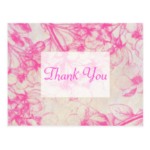 Vintage Pink Cherry Blossoms Pink Thank You Post Cards