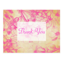 Vintage Pink Cherry Blossoms Thank You Post Card