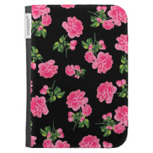 Vintage pink floral case - black kindle folio case