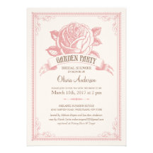 Vintage Pink Garden Party Shower Invitations