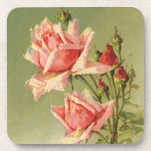 Vintage Pink Garden Roses for Valentine's Day Coaster