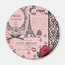 Vintage Pink Paris Collage Fridge Magnets