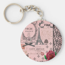 Vintage Pink Paris Collage Keychains
