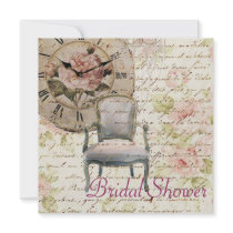 Vintage Pink Rose Floral Bridal Shower Invitation