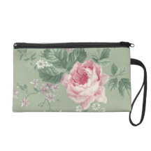 Vintage Pink Rose Floral wristlet