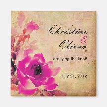 Vintage Pink Rose Wedding Save The Date Magnet