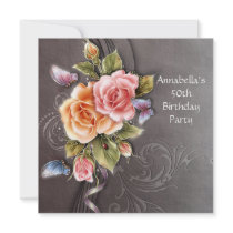 Vintage Pink Roses Floral Art 50th Birthday