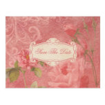 Vintage Pink Roses Save The Date Postcard