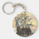 Vintage Pirate Ship Galleon Sailing the Ocean Key Chain