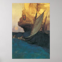 Vintage Pirates; Attack on a Galleon Print