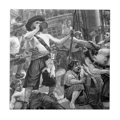 Vintage Pirates Drinking and Fighting on the Ship Tile