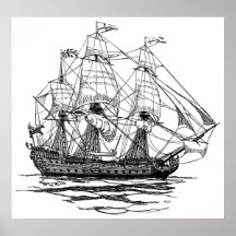 Vintage Pirates, Sketch of a 74 Gun Ship Poster