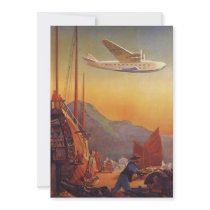 Vintage Plane Travelling on Vacation in the Orient Personalized Announcement