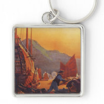 Vintage Plane Travelling on Vacation in the Orient Key Chain