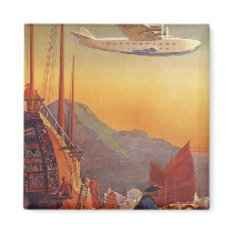 Vintage Plane Travelling on Vacation in the Orient Refrigerator Magnet