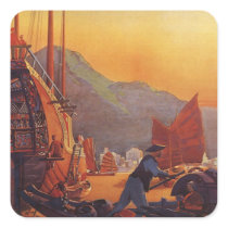 Vintage Plane Travelling on Vacation in the Orient Square Sticker