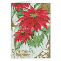 Vintage Poinsettia Illustration Greeting Card