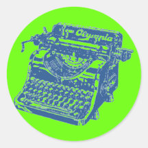 Vintage Pop Art Blue Typewriter Round Stickers