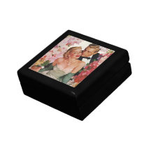 Vintage Portrait, Bride Groom, Newlyweds w Flowers Trinket Box