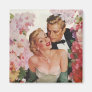 Vintage Portrait, Bride Groom, Newlyweds w Flowers Refrigerator Magnet