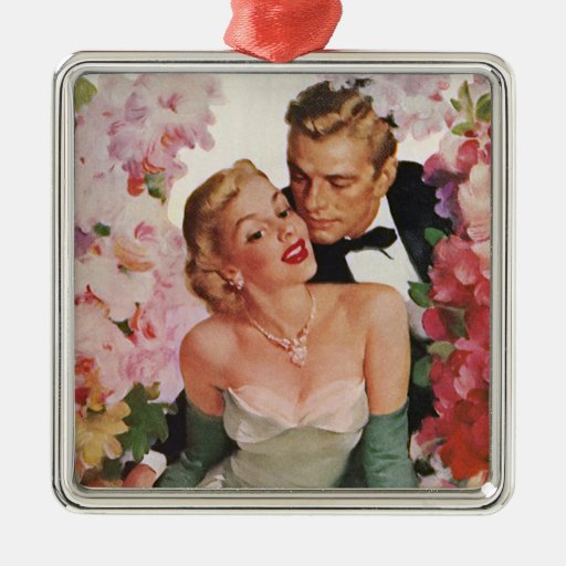 Vintage Portrait, Bride Groom, Newlyweds w Flowers Christmas Tree Ornament