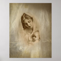 Vintage Portrait, Loving Mother Holding Baby Child