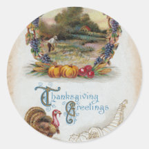 Vintage Post Card Thanksgiving Turkey Round Stickers
