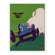 Vintage Postcard With Old Racing Car