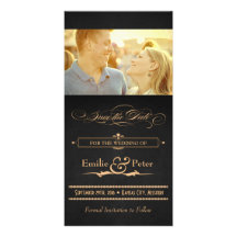 Vintage Poster Charcoal & Gold Save the Date Photo Card Template