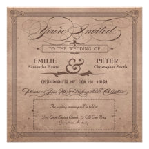 Vintage Poster Rustic Cocoa Wedding & Reception Custom Invitation