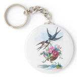 Vintage Poster With Swallows And Roses keychains