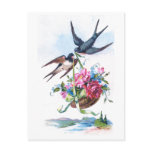 Vintage Poster With Swallows And Roses postcards