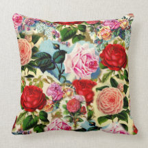 Vintage Pretty Chic Floral Rose Garden Collage Throw Pillows