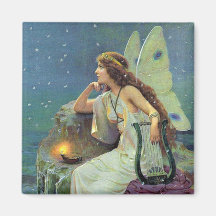 Vintage Pretty Fairy Fae Harp Candle Ocean Magnet