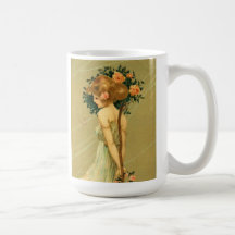Vintage Pretty Girl With Pink Roses and Butterfly Mug