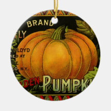 Vintage Product Label Art; Butterfly Brand Pumpkin Christmas Ornaments