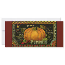 Vintage Product Label Art; Butterfly Brand Pumpkin Customized Rack Card