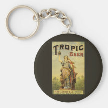 Vintage Product Label Art Woman Tropic Beer Stein Keychain
