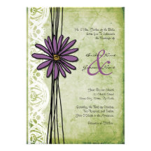 Vintage Purple and Green Daisy Wedding Invitations