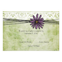 Vintage Purple and Green Daisy Wedding RSVP Invitations