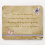 Vintage Purple Butterflies Serenity Prayer Mousepads