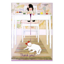 Vintage Purple Cat Thank You Business Cards